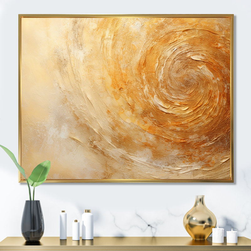 Champagne champagne lever de soleil Spiral I - abstrait, Cadre flottant doré, H 34 po x l 44 po x P 1,5 po