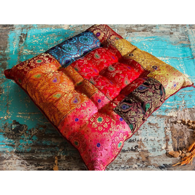 Indian Recycled Sari and Brocade Patchwork Seat Pad