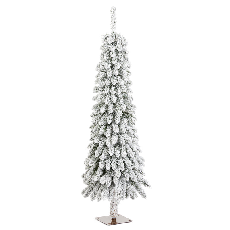 Arbre de Noël artificiel floqué pré-éclairé avec lumières multicolores, 4.5'