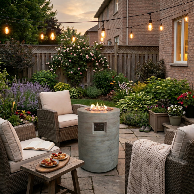 20” Round Metal Outdoor Fire Pit - Gray (20"D x 25.6"H) + Filler
