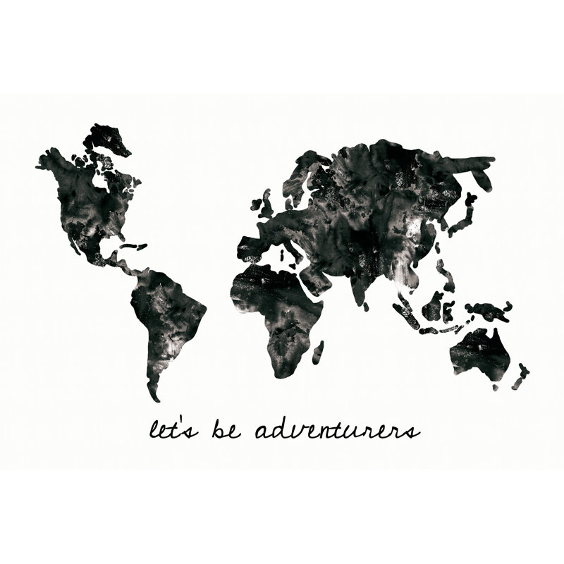 Lets Be Adventurers Black Map - Wrapped Canvas Art Prints, 30cm H x 46cm W