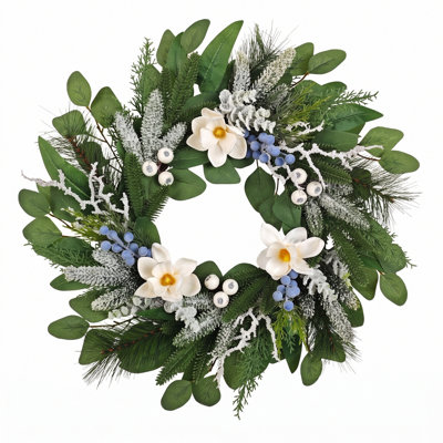 23.6 Inch Eucalyptus Magnolia Wreaths for Front Door,Spring Summer Fall Winter Wreaths,Large Outdoor Greenery Wreaths for Porch,Wall,Holiday,Home Decor-Spring, Summer, Fall, Winter All Seasons