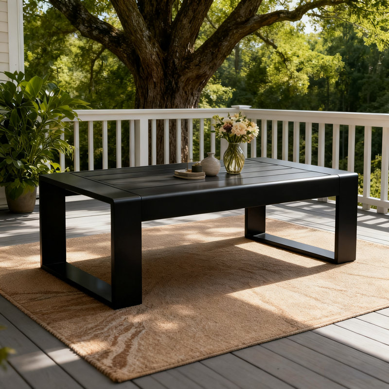 Modern Outdoor Aluminum Rectangle Coffee Table, Black