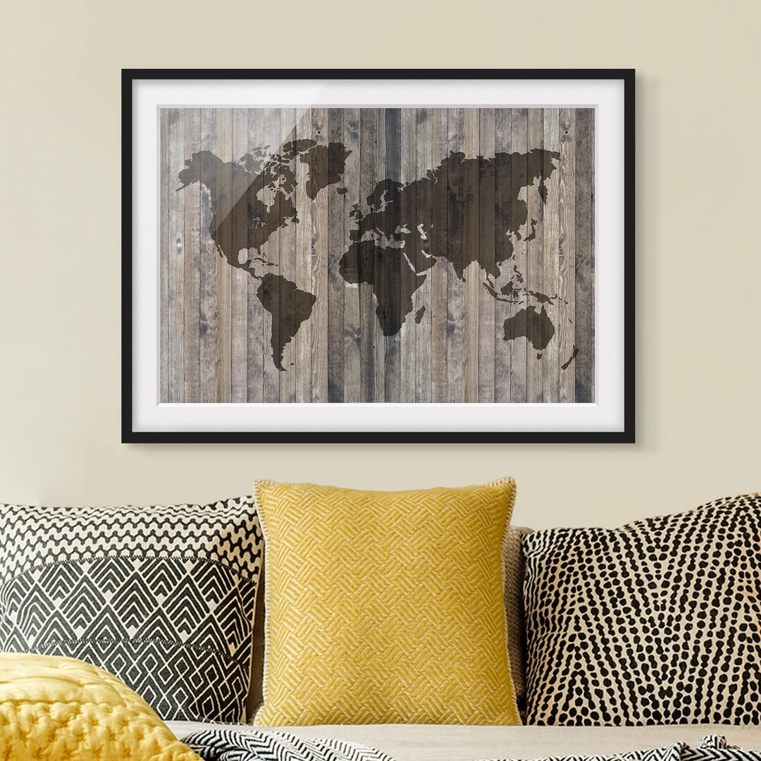 Gerahmtes Poster Wooden World Map