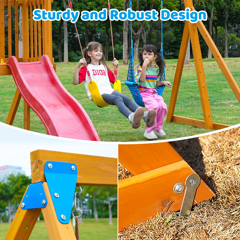 SuniBoxi Backyard Swing Set: Slide, Wall, Sandbox, Monkey Bar, Etc. Outdoor Play for 3-6-Year-Olds.