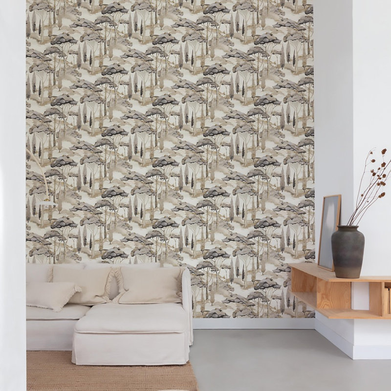 Arcadia Collection Branched Trees Motive Wallpaper Roll, Grey