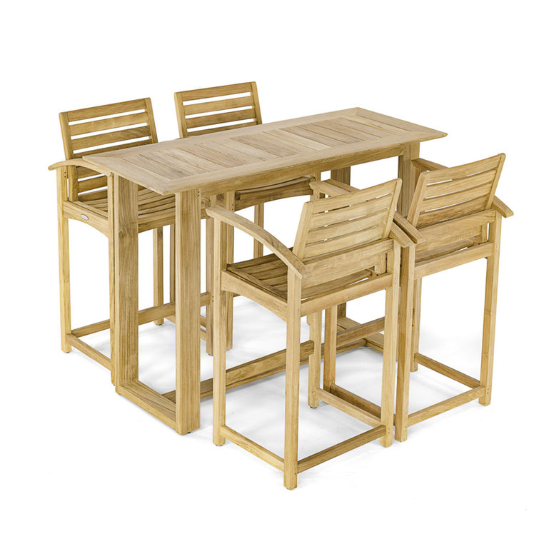 60 Inch Teak Rectangular Bar Table With 4 Somerset Arm Stools