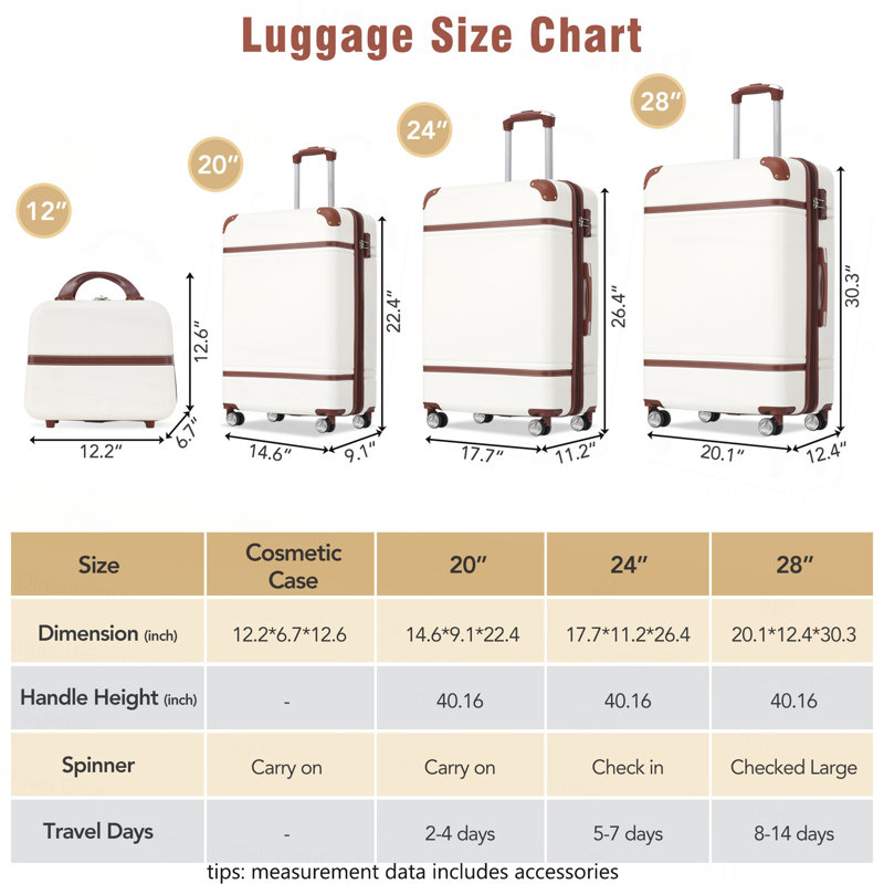 Ensembles de valises Hardshell 4 pièces 20 "+ 24" + 28 "Valise et valise à roulettes