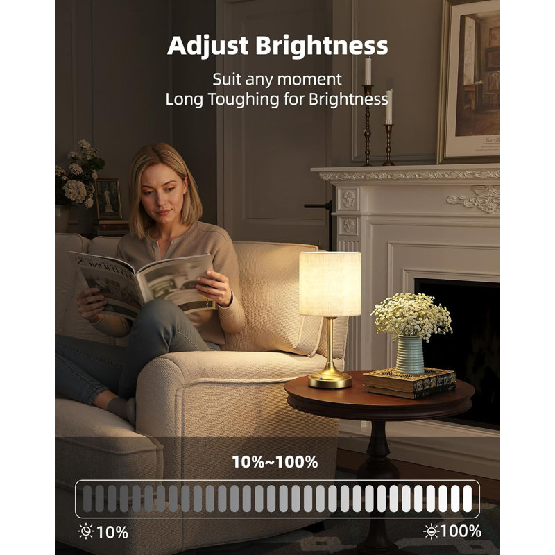 Lampe de table à DEL sans fil 13 po avec pile rechargeable 8 000 mAh et abat-jour en tissu