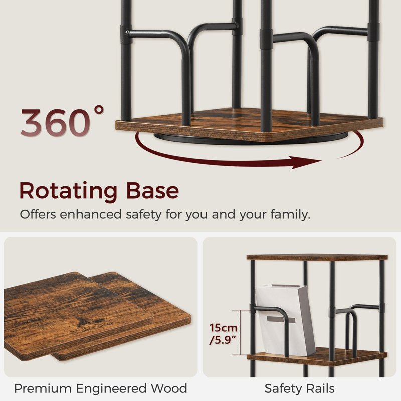 4-tier 360° Rotating Bookcase, Storage and Display Spinning Bookshelf ,360°Swivel Narrow Space-Saving Design, Brown