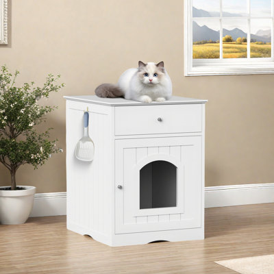 Tenafly Cat Litter Box Enclosure With Drawer, Side Table, Indoor Pet Crate, Cat Home Nightstand,Apartment,Small Room