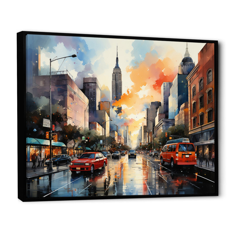 Pop Art New York III - impressions sur toile de paysages urbains, H 34 po x l 44 po, Cadre flottant noir