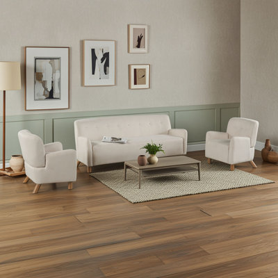 3-Piece Linen Sofa Set with 3-Seater Couch and 2 Tufted Accent Armchairs