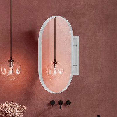 Oval Recessed Medicine Cabinet with Mirror and Adjustable Shelves