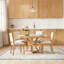 Ensemble de table de salle à manger extensible en placage de chêne avec chaises rembourrées, finition naturelle claire, 4 à 6 places, style rétro pour la cuisine ou le salon