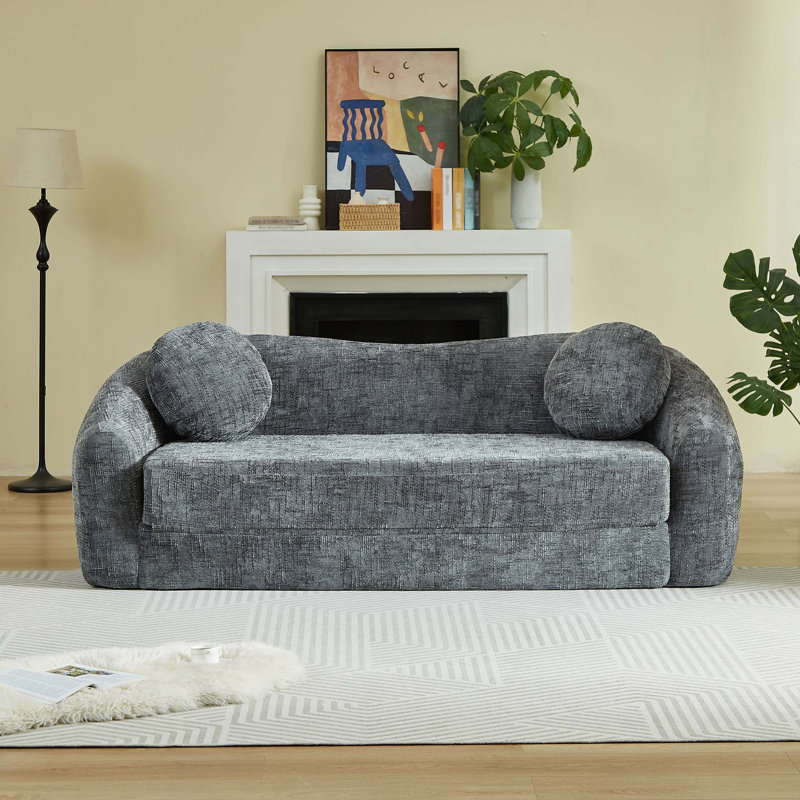 Canapé inclinable incurvé convertible sans assemblage requis, Gris chenille
