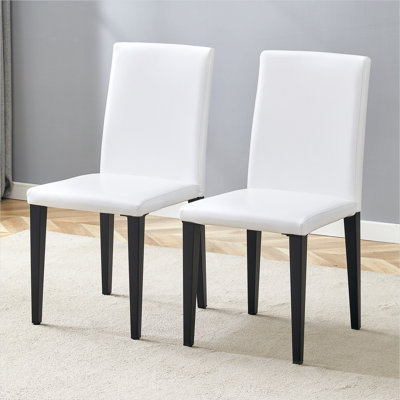 Set of 2 White Faux Leather Side Chairs with Matte Black Metal Legs, 35.4-Inch Upholstered Dining Seating for Modern Kitchens