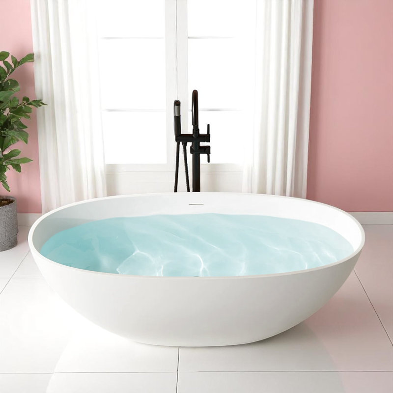 Baignoire de trempage autoportante en résine de 65 po x 30 po, Blanc mat