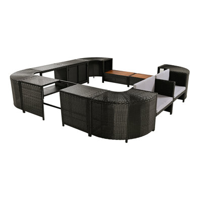Spa Surround Spa Frame Quadrilateral Outdoor Rattan Sectional Sofa Set With Mini Sofa,Wooden Seats And Storage Spaces