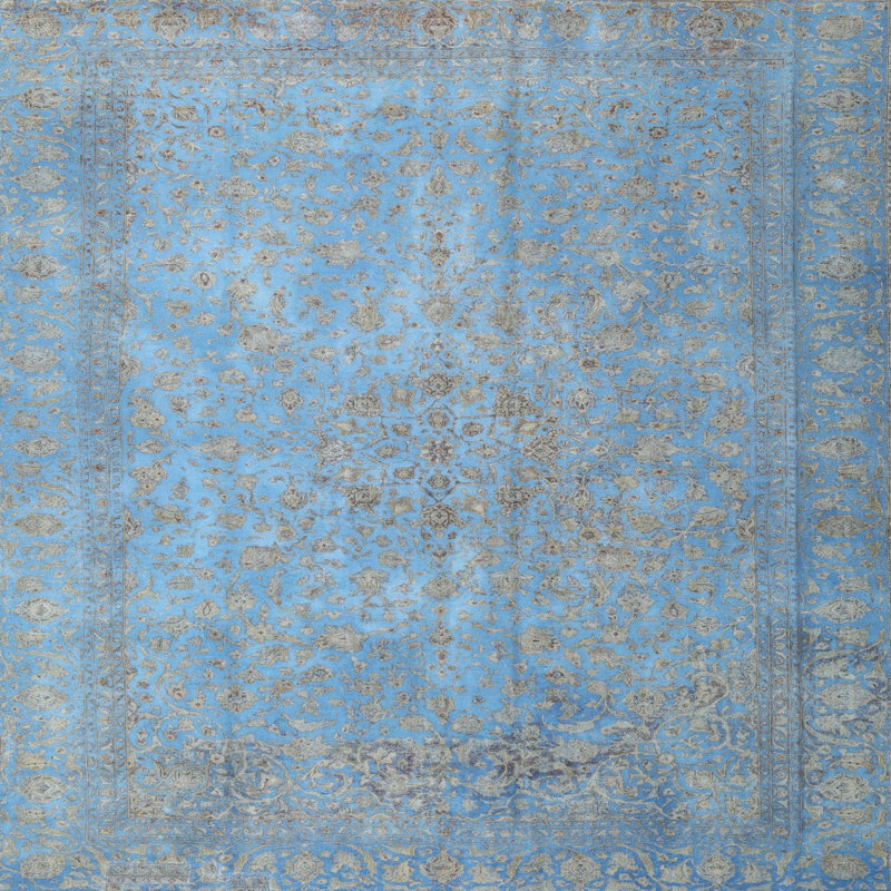 Tapis beige/bleu traditionnel, Carré 3 pi