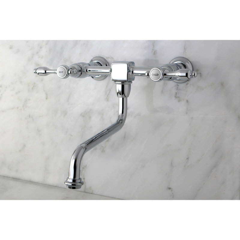 Kingston Brass Tudor Two-Handle 2-Hole Wall Mount Bathroom Faucet, Polished Chrome