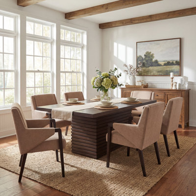Liora 6-Person Rubberwood Dining Table Set With Upholstered Chairs