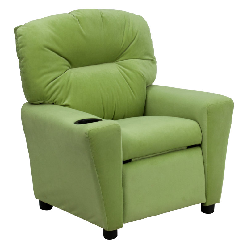 Contemporary Kids Recliner with Cup Holder, Microfiber - Avocado