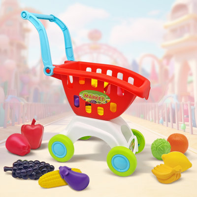 Kids Shopping Cart with Pretend Fruit Set – Color Sorting Play, Imagination Building, Gift for Ages 3+
