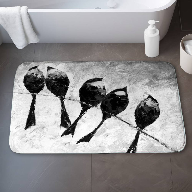 Five birds perched Bath Mat with Non-Slip Backing - Quick Dry Memory Foam Bathroom Rug - Absorbent - Modern Plush Spa-Style - Machine Washable