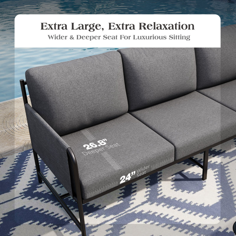 Gray PVC-coated polyester Folding 3-seat Sofa With Coffee Table
