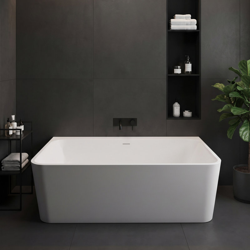 Pensen 71'' Freestanding Tub Solid Surface Freestanding Soaking Bathtub
