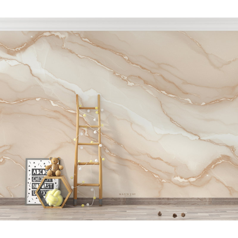 Papier peint Elegant Neutral Marble - Beige rosé et veinage ivoire - Effet pierre aquarelle douce, L 120 po x l 80 po