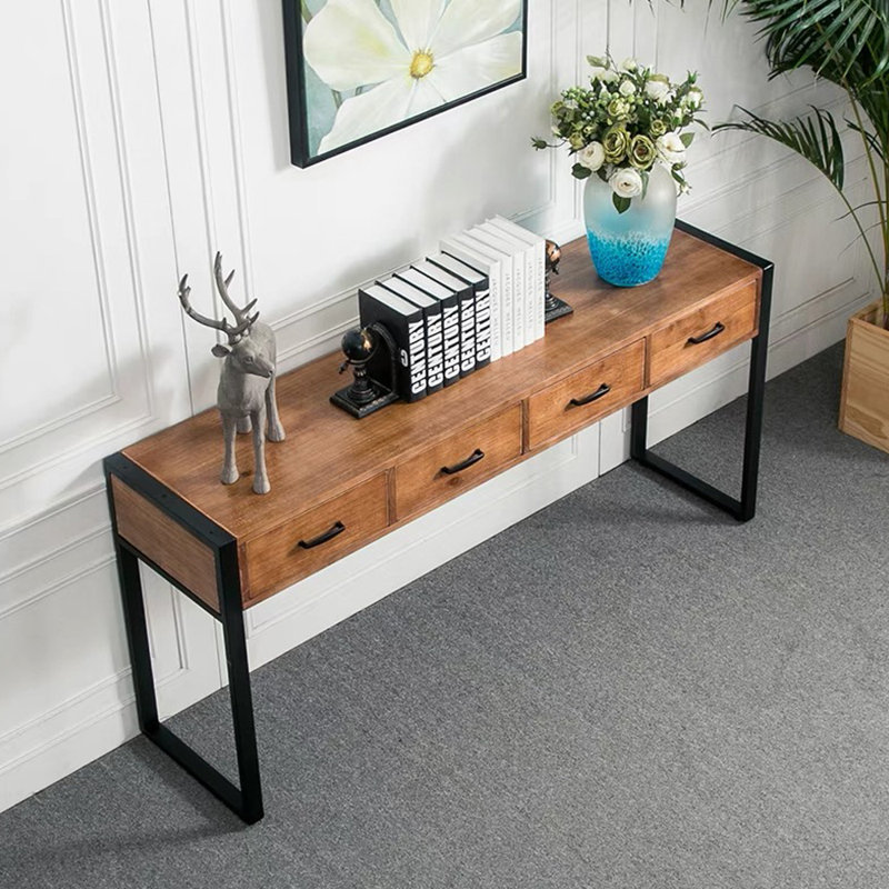 Table d'entrée à quatre tiroirs en bois massif American Retro, H 29,5 po x l 70,9 po x P 15,7 po