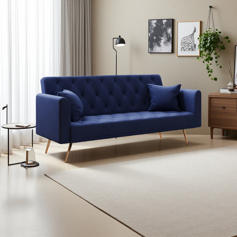 Canapé convertible de 71 pouces convenant à un petit salon, une chambre à coucher ou un bureau, Bleu
