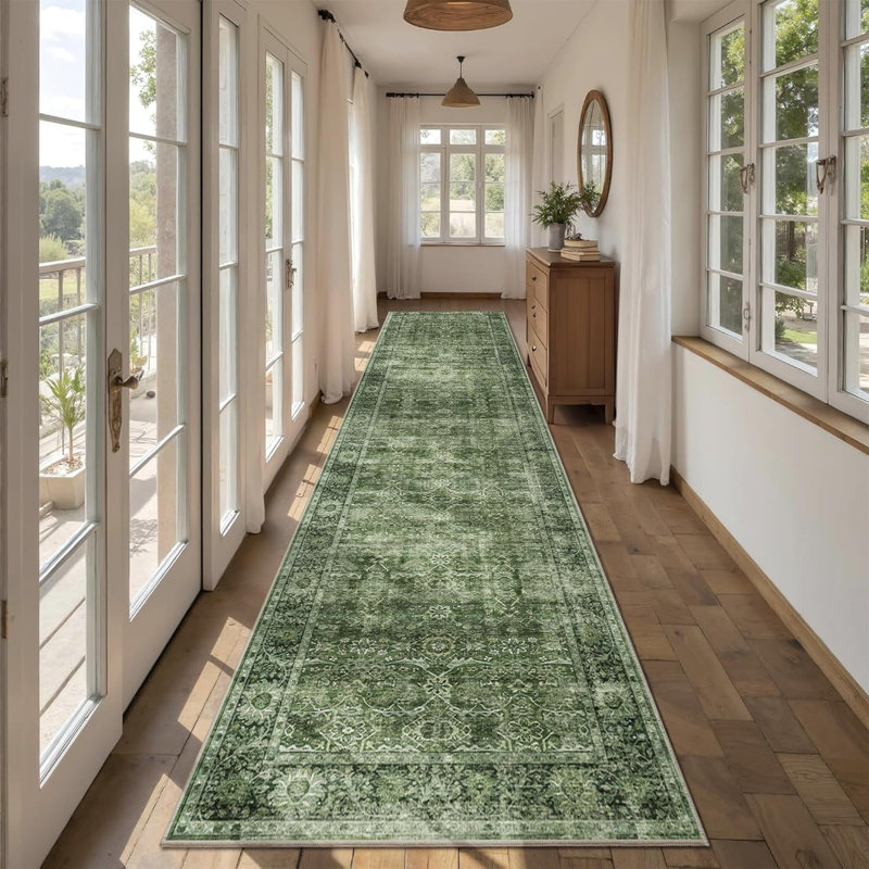 Tapis vert lavable pour salon, Green, Tapis de couloir 3 pi x 12 pi