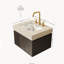 Meuble-lavabo flottant espresso 24 po avec comptoir en travertin Roma, lavabo en céramique et 3 trous de robinet-341875989