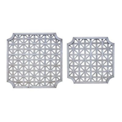 Set of Two 27" X 27" Gray Geometric Solid Wood Wall Decor