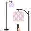 Lampe sur pied à arc avec abat-jour réglable lavande blanc à motif géométrique en forme de losange abstrait sur pied 3 températures de couleur à haut gradateur avec interrupteur au pied pour la chambre à coucher