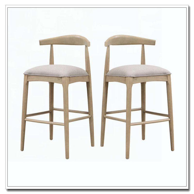 Tabouret de bar en bois, Siège gris / structure en bois