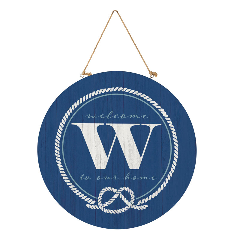 Monogramme de porte de bord de mer bleu l 18 po, Bleu / blanc