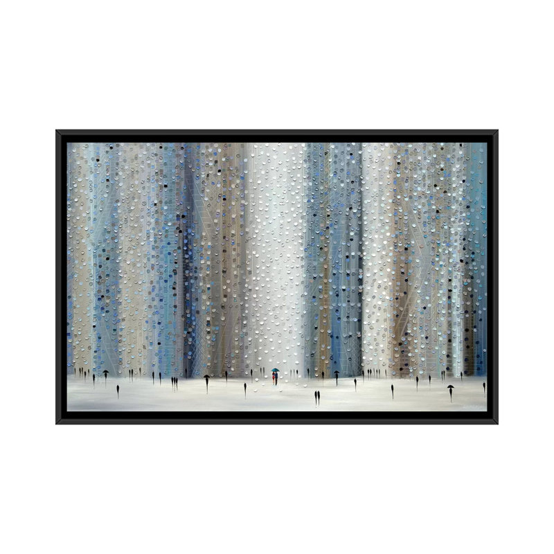 Reproduction d’art, "Love Rain" par Ekaterina Ermilkina, Pas de tapis, H 26 po x l 40 po x 1,5 po, Toile avec cadre noir