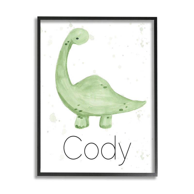 Dinosaure vert subtil cmw-089, H 14 po x l 11 po, Giclée encadrée noir minuit, Oui