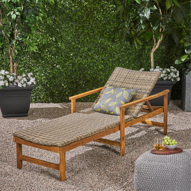Chaise longue en bois et osier, Naturel