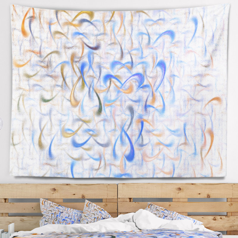 Tapisserie d’art fractal en bleu ciel abstract, H 50 po x l 60 po