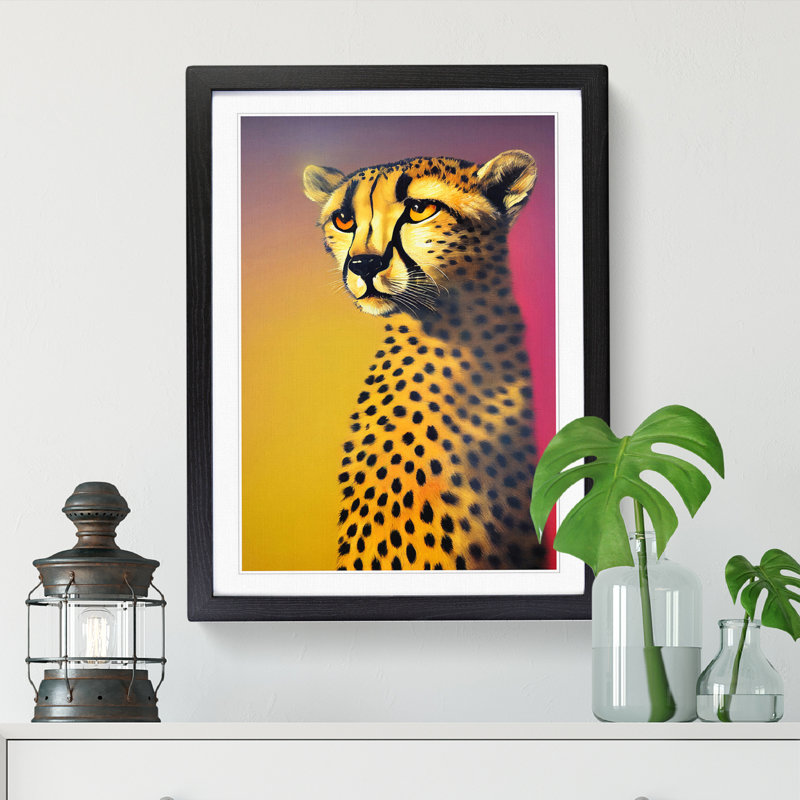 Cheetah Urban Art - Picture Frame Print, 64cm H x 46cm W, Oak Framed