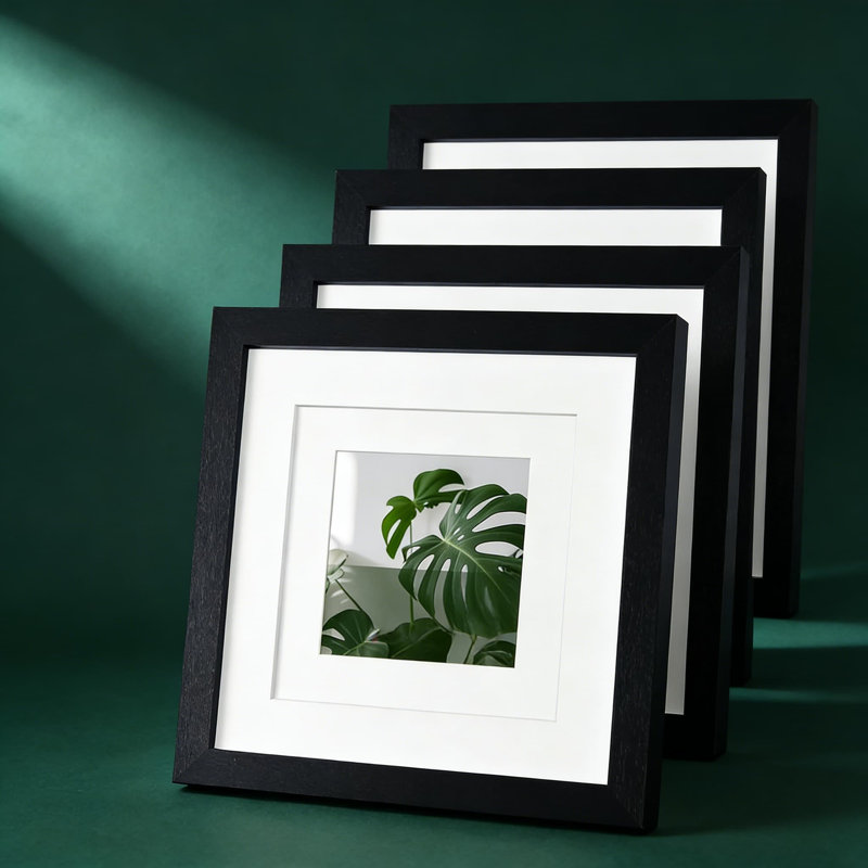 8X8 Picture Frame Set Of 4, Solid Wood Construction With Shatter-Resistant Plexiglass, Includes Mat For 4X4 And 6X6 Photos, Tabletop Easel And Wall Mount Hanger Included