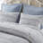 Luxurious 7-piece Blue Polyester Jacquard Bedding Set, Romantic Elegance For Home