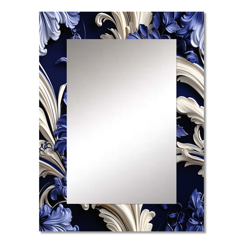 Hudgins bleu cobalt à volutes baroque, motif victorien - miroir mural floral, chalet, miroir décoratif traditionnel, impression d'art en métal