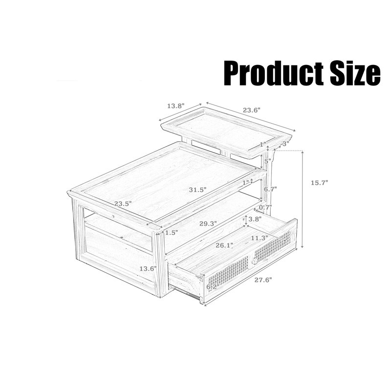 Coffee Table With 2 Tabletops, Natural