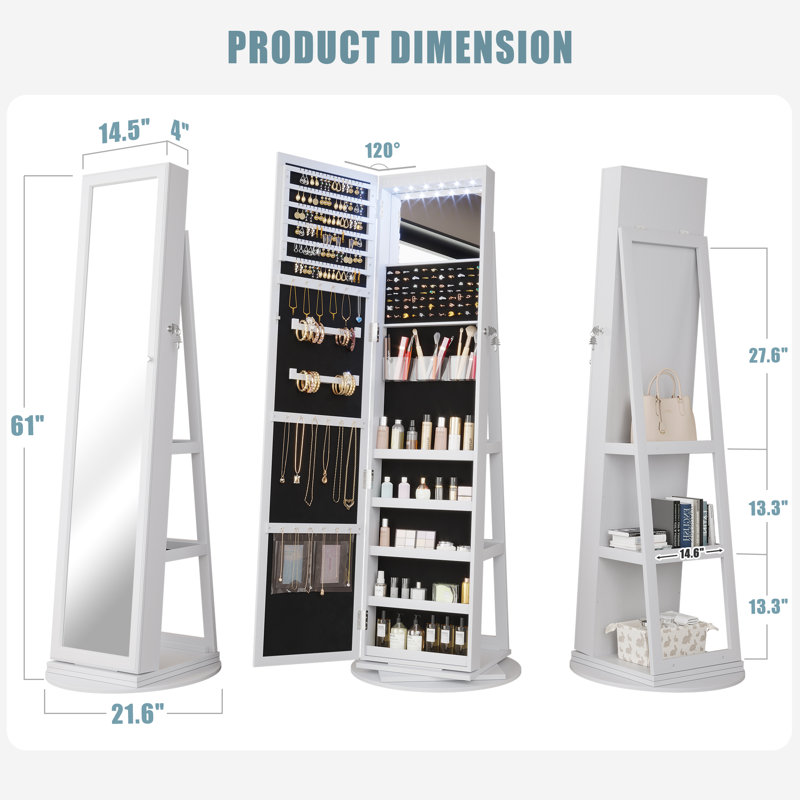 Chrisney 21.6'' Wide Jewelry Armoire with Mirror, White